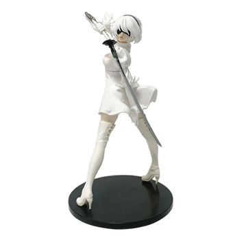 Фигурка коллекционная NieR: Automata YoRHa 2B (Ниер Автомата 2B) Аниме фигурка девушки-андроида с мечом на подставке, белый костюм