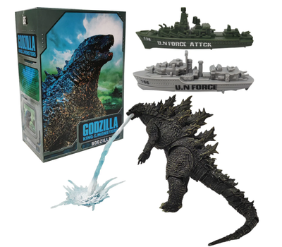 Коллекционная фигурка Годзиллы Godzilla King of Monsters — кайдзю Король монстров с атомным лучом и военными кораблями, 16 см