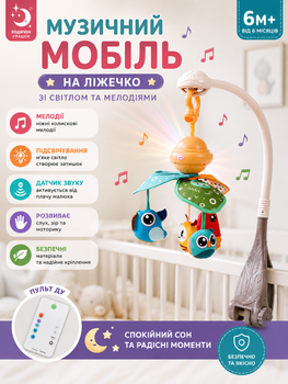 Детский музыкальный мобиль-карусель HL 2020-76 с подсветкой, мелодией, вращением и прищепкой для коляски