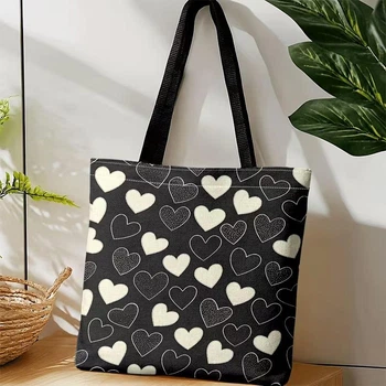 Тканинна сумка-шопер з принтом Сердечки 35х40 см чорно-білий еко-шопер з візерунком серця