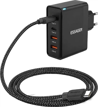 Зарядное устройство ESSAGER ES-CD37 100W + Кабель ES-X46 100W (E-marker 480Mbps) TypeC-TypeC Black (45447)