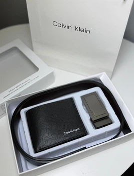 Подарунковий чоловічий набір Calvin Klein 3-в-1: Шкіряний ремінь + Портмоне