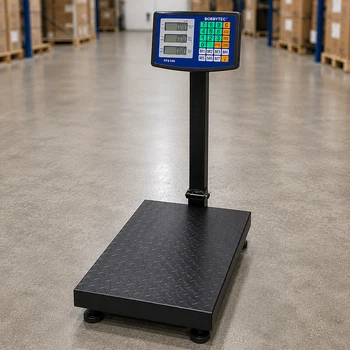 Весы торговые BOBBYTEC TF5100-600, 600 кг, 60x45 см, Wi-Fi, черные / Электронные весы аккумуляторные / Напольные весы со стойкой