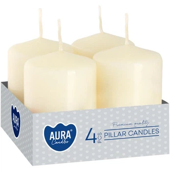 Комплект свечей цилиндр Aura (Bispol) 4х6 см. 4шт Кремовые (27365)