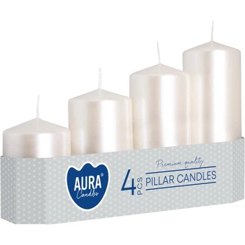 Комплект свечей цилиндр Aura (Bispol) 5х7,9,11,13 см. 4шт Перламутровые (27383)