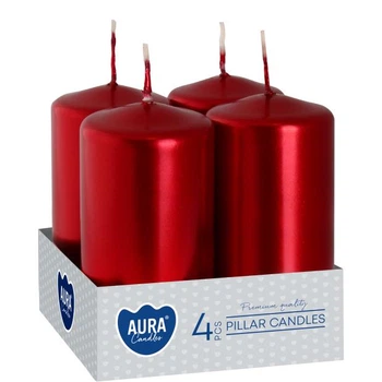 Комплект свечей цилиндр Aura (Bispol) 4х8 см. 4шт Красный металик (27375)