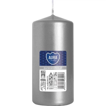 Свеча цилиндр Aura (Bispol) 5х10 см. Серебряная (27180)