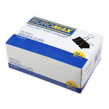 Біндер-затискач для паперу BUROMAX 51 мм чорний 12 шт BM.5301