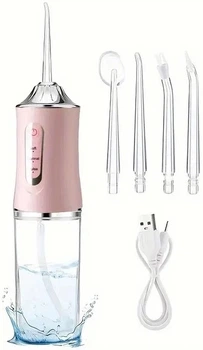 Іригатор ротової порожнини Oral Irrigator з 3 режимами, тиском 275–780 кПа, акумулятором 1500 мАг, IPX7, 2 насадками та контейнером 200 мл рожевий