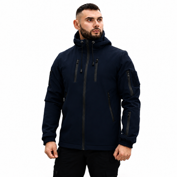 Куртка чоловіча SoftShell на мікрофлісі, синього кольору, водонепронекна куртка з матеріалу софтшел для зами 4XL