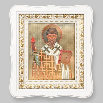 Ікона Спіридон святитель, обличчя 15х18 см, у білому фігурному дерев'яному кіоті, тип 3