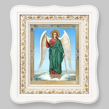 Ікона Ангела Охоронця, обличчя 15х18 см, у білому фігурному дерев'яному кіоті, тип 3, 11115