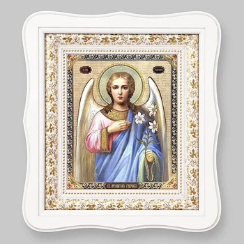 Ікона Гавриїл Архангел, лик 15х18 см, у білому фігурному дерев'яному кіоті, тип 3