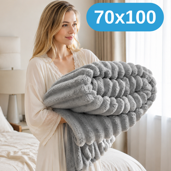 Мягкий двусторонний плюшевый меховой плед 70×100 см, 200 г, серый KT9001022