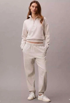 Женский спортивный костюм Calvin Klein на флисе (свитшот на молнии и джогеры), бежевый M