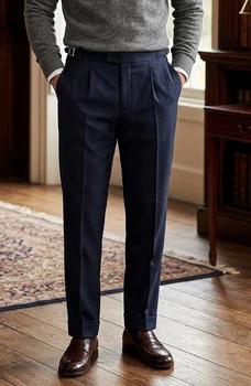 Мужские льняные штаны M&S Autograph Tailored Fit с пряжками (регуляторами) р. 40/31