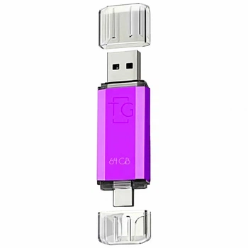 USB флешка T&G 64GB USB Type C фиолетовая для хранения и переноса данных из ABS пластика