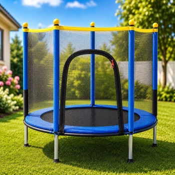 Батут детский Fitonix SafeJump 140 см синий с защитной сеткой и 6 ножками