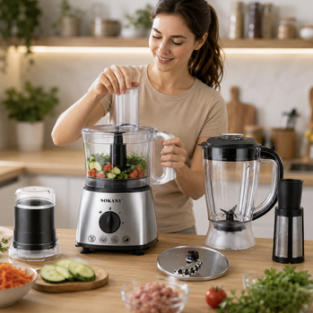Кухонный комбайн 5 в 1 SOKANY SK-03020 500 Вт — блендер, измельчитель, миксер, нарезка и замешивание теста
