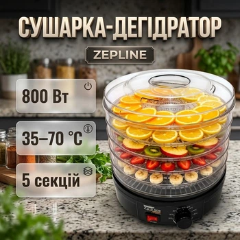 Сушилка-дегидратор для овощей и фруктов Zepline ZP-029 5 Ярусов Мощность 800 Вт 35-70 °C