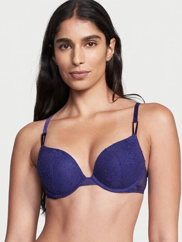 Кружевной бюстгальтер с пуш-ап темно-синего цвета VICTORIA'S SECRET Sexy Tee р. 75С/34С арт. 30499