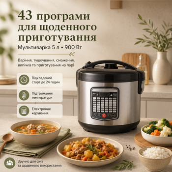 Электрическая мультиварка 5 л, многофункциональная кухонная машина с таймером и отложенным стартом