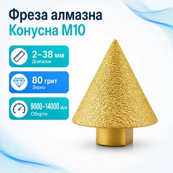 Фреза алмазная конусная 2-38мм M10 по керамике граниту для дрели