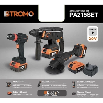 Набор аккумуляторного инструмента Stromo PA-215SET (болгарка, перфоратор, шуруповерт, 3 АКБ, 2 ЗП, кейс)