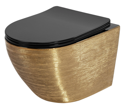 Подвесной унитаз Rea Carlo Tornado безободковый 49x36 см black с отделкой brushed gold REA-C4330