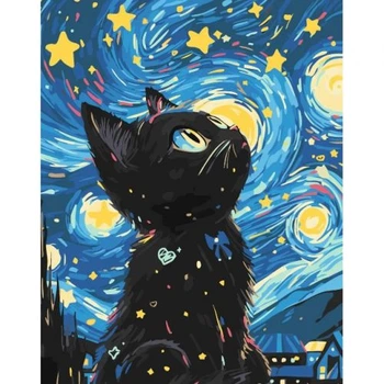 Набір для малювання Riviera Blanca Kitten's Night 40x50 см картина за номерами на полотні з акриловими фарбами різнобарвна для творчості