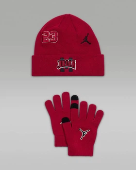 Детский вязаный набор Jordan Nike шапка и перчатки 1159864663 (Красный 8-20) на обхват головы 50-55 см