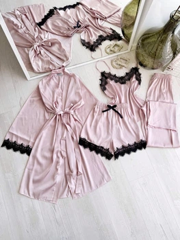 Женский комплект четверка халат майка шорты штаны Eleanor Collection M Пудровый