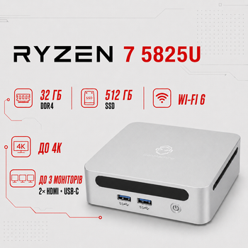 Мини-Пк GenMachine Ren 5000 / Ryzen 7 5825U / RAM 32GB / SSD 512GB / LAN / Wi-Fi / Bluetooth / Windows 11 Pro (Без ключа) / Cерый