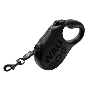 Повідець-рулетка для собак WAUDOG R-leash чорний розмір S довжина 5 м до 15 кг світловідбивна стрічка пластиковий з металевим карабіном надійна амуніція для безпечного вигулу тварин щоденних прогулянок міцний корпус 81621