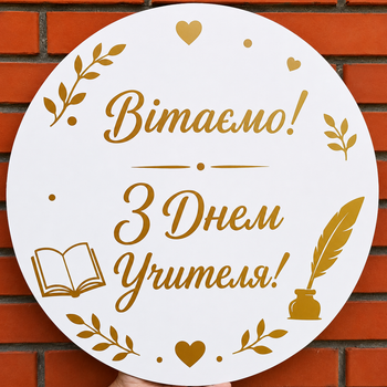 Мини Баннер Для Фотозоны Вітаємо! З Днем Учителя! Золотоая Надпись