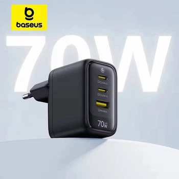 Зарядное устройство BASEUS 70W EnerFill FE22 GaN (USB Type-C + USB-A Original QC PD Быстрая зарядка для ноутбука телефона