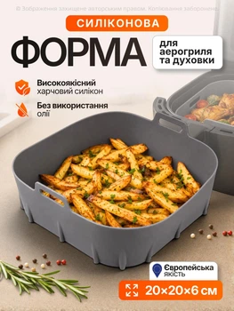 Силіконова форма для аерогрилю мультипечі аерофритюрниці та фритюрниці 20*20*6 cм багаторазова складна вкладка деко для випічки смаження в мультипечах