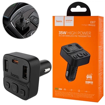 Автомобільний FM-трансмітер HOCO E87 Delta 35W, USB-A/USB-C, чорний