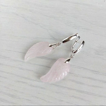 Сережки Hand Made с подвесками из розового кварца в форме крыла