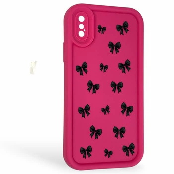 Чехол силиконовый Soft Touch с 3D принтом для Apple iPhone X малиновый (Полная защита камеры)
