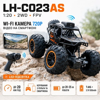 Радиоуправляемая машинка LH-C023AS 1:20 2WD с Wi-Fi камерой 720P на пульте управления, RC внедорожник, джип, вездеход, LED