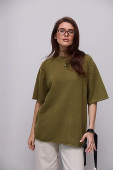В'язана кофта oversize з коротким рукавом - хакі цвет, ONE SIZE (є розміри)