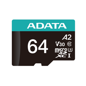 Карта пам'яті microSDXC (UHS-1 U3) A-DATA Premier Pro 64Gb Class 10 V30S A2 (R-100Mb/s W85Mb/s) (adapter SD) (AUSDX64GUI3V30SA2-RA1)