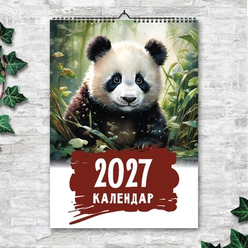 Календарь 2027 настенный перекидной Панда. Арт. 13 листов ENTERSTORE 42х29.7 см (ART 250204)