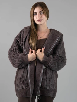 Женская кофта из альпаки лиловая однотонная с капюшоном one size (263278)
