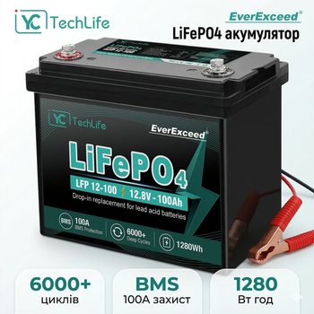 Акумулятор EverExceed TechLife LFP 12-100 / 100Ah / 12V / LiFePO4 / BMS