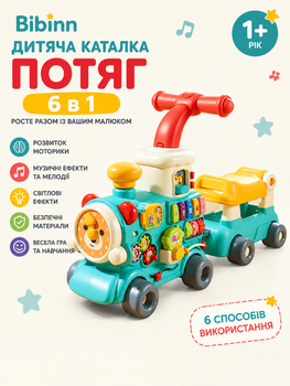 Детские ходунки-каталка 5 в 1 Bibiinn 6064 Baby Walker Train с пианино, толокаром, сортером, подсветкой и звуками поезда