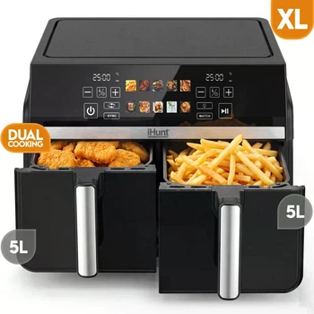 Аэрогриль мультипечь двойная iHunt Bro Dual Air Fryer 10L с двойной камерой (5 л + 5 л), 2200 Вт, сенсорное управление, нержавеющая сталь
