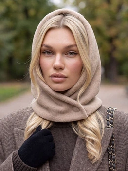 Женский капор Wool с экомеха на кнопках бежевый