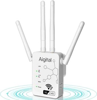 Двухдиапазонный усилитель Wi-Fi сигнала Aigital 1200 Mbit/s (AC1200) / 4 антенны / 2x RJ45 / Белый (102223006) - Уценка